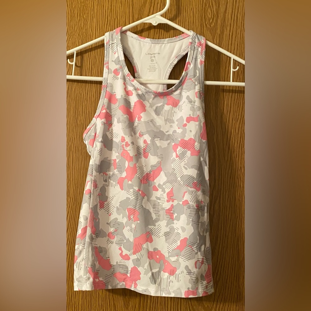 Layer 8 girls tank top. Pink gray and white. Size Medium